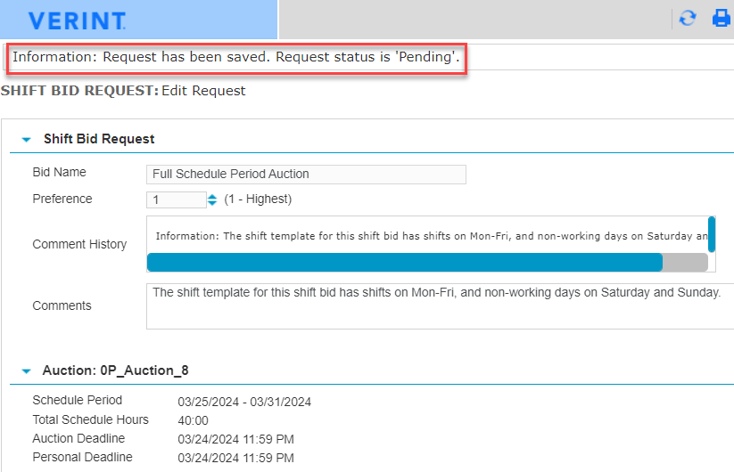 Full Schedule Period - Pending Request