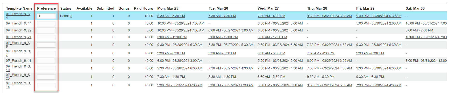 My Bid Options submitted bid updated