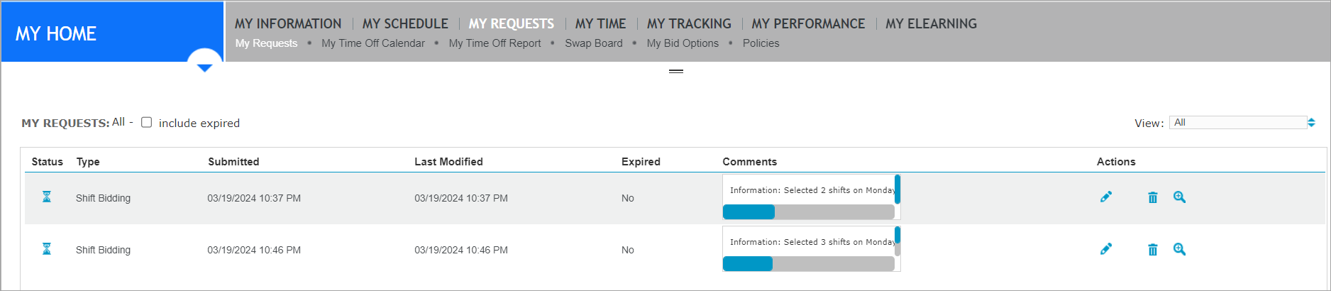 Multiple Shifts Per Day - My Requests
