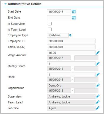 Administrative Details Area of Profiles page