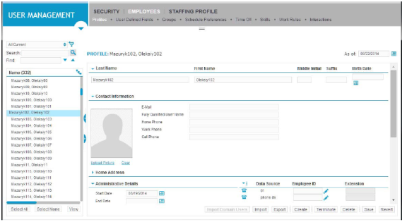 Employee Profile page